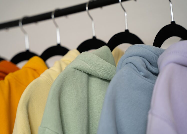 Fleece hoodies on hangers