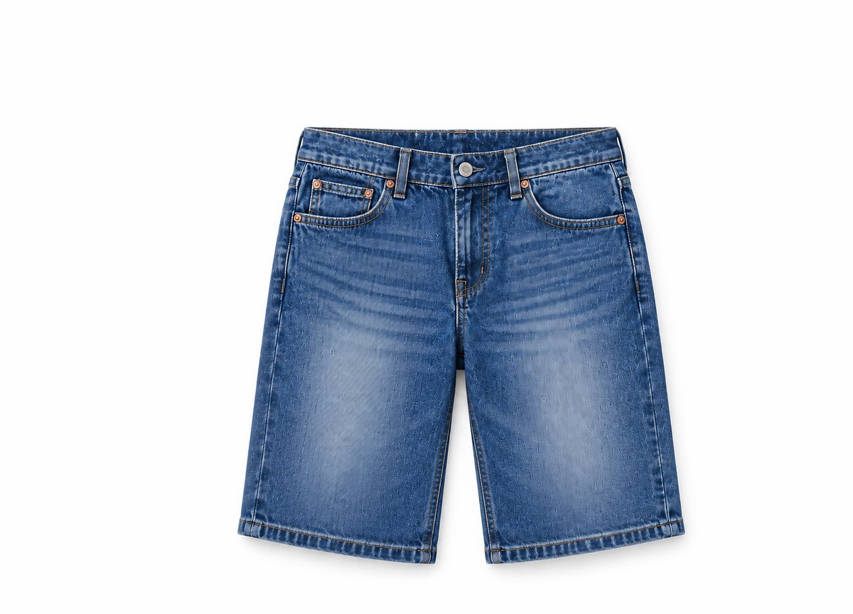 Knee-length mid-wash denim short pants