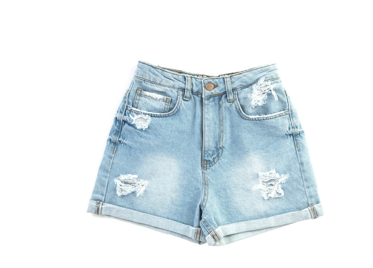 Light-wash ripped denim shorts with rolled hems
