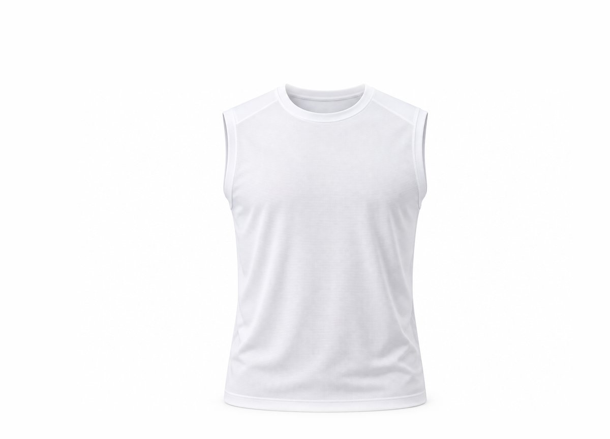 White sleeveless sports tank top in breathable mesh jersey